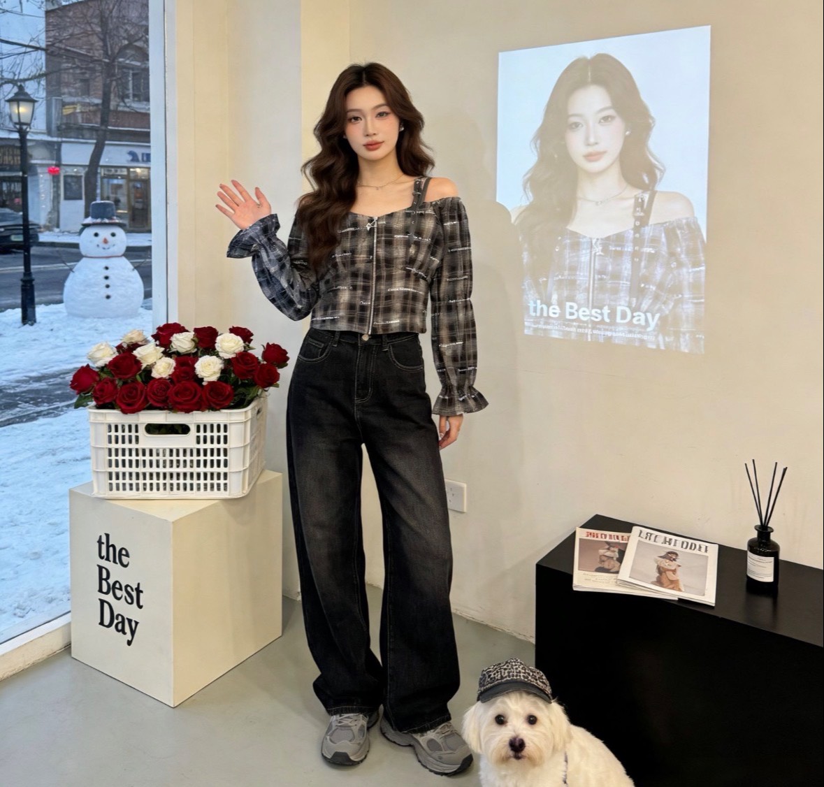 Korean Fashion: Top and Baggy Jeans in Cheeka - Trendy Style -  - Buy Online at GIRLS VILLA