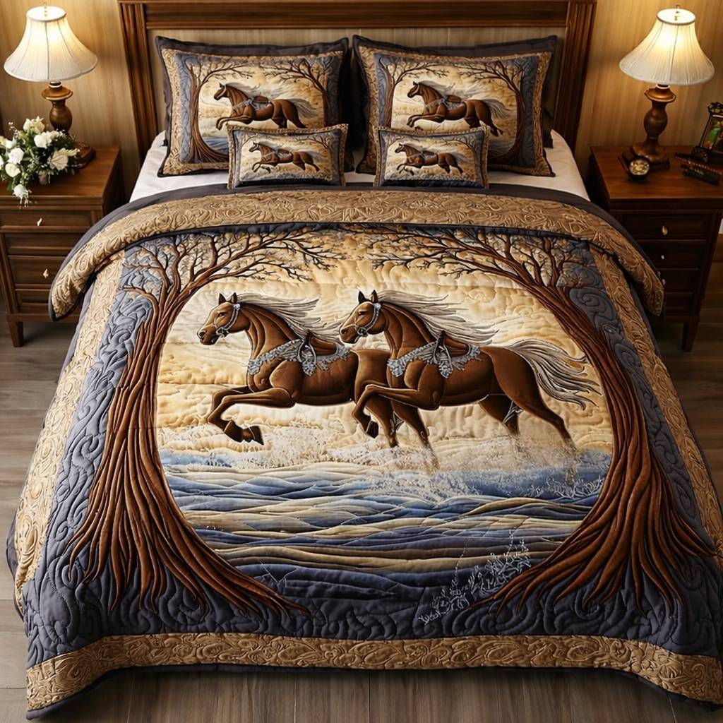 Luxury Bedding Set - Majestic Horses Print - luxury bedding set - majestic horses printed in panipat - elegant design - Buy Online at MK STOREE