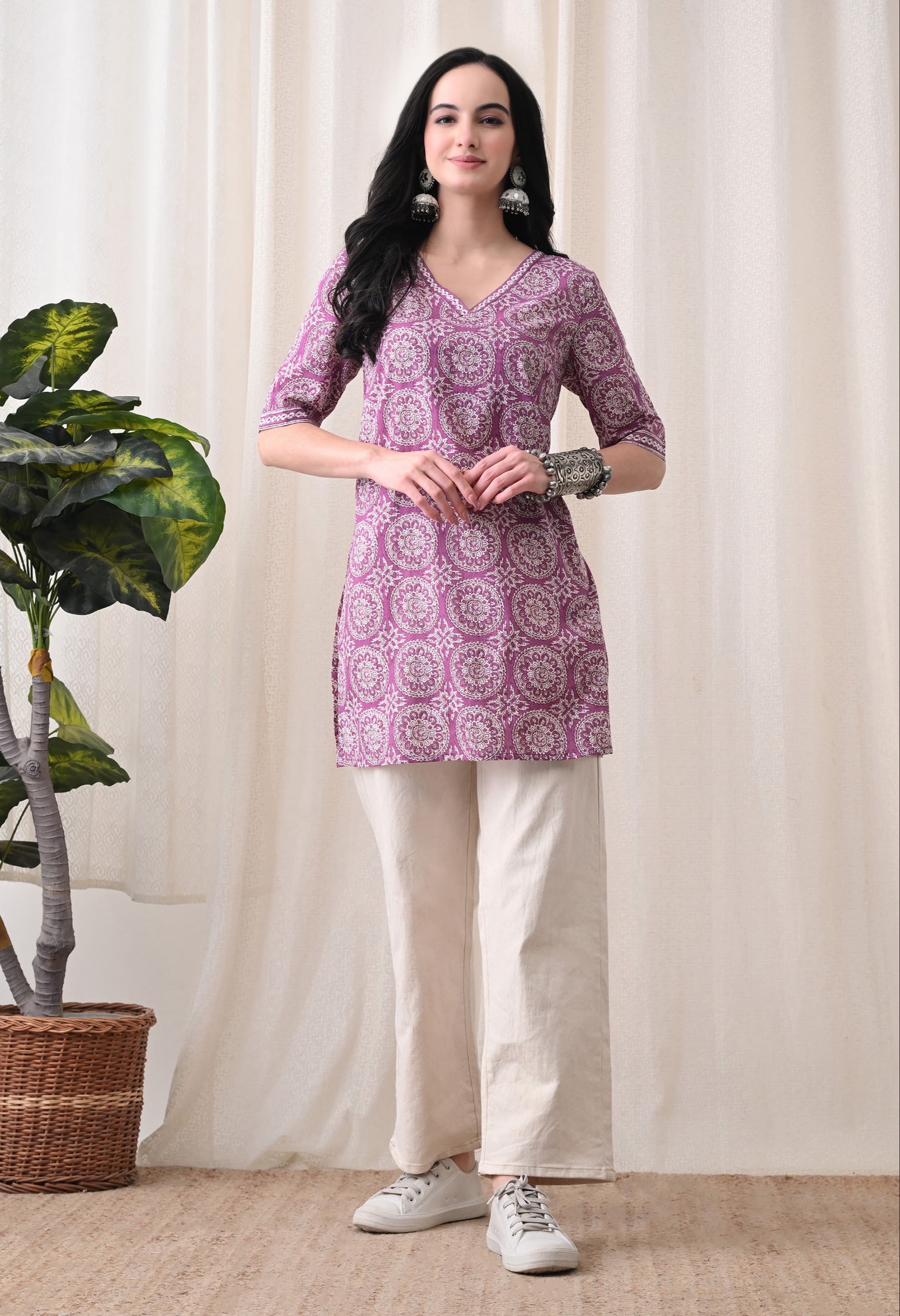  Kurti Vibe Women's Ethnic Motif Print V-Neck Short Kurti in Jaipur - Traditional Style CLICK KART 250 STREET NO 4  KUSUM VIHAR SKIT  ROAD NEAR KANHA SPORTS JAGATPURA JAIPUR RAJASTHANLANDMARK NEAR KANHA SPORTS