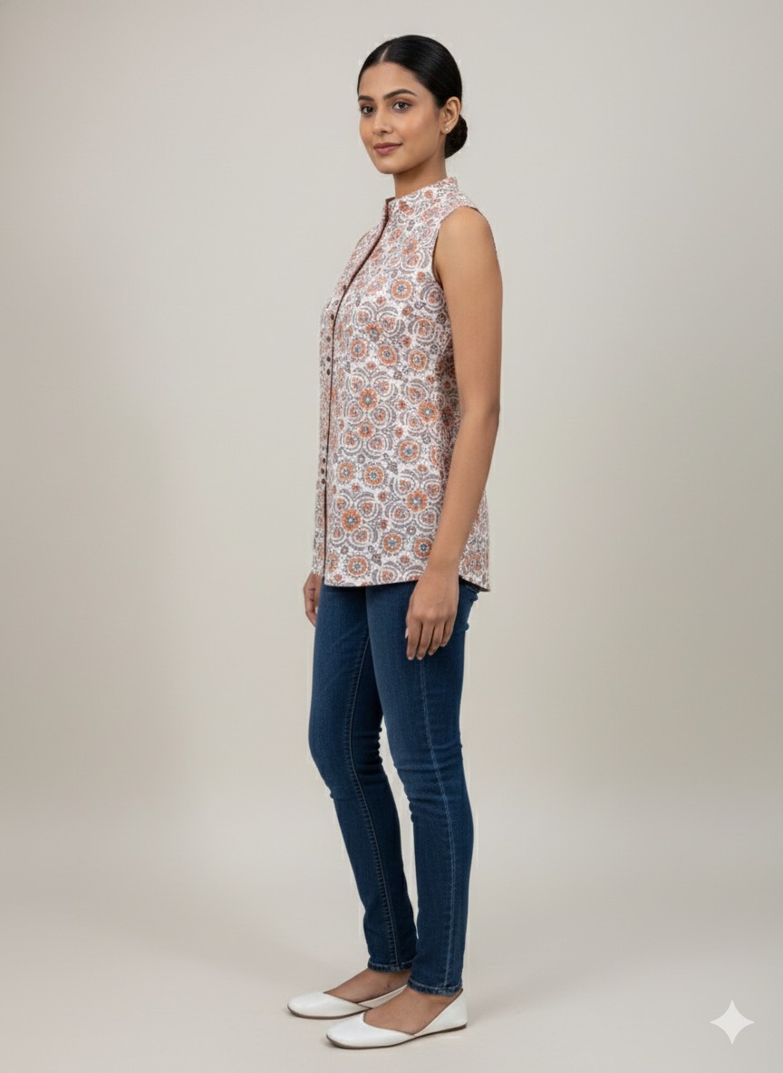CLICK KART - Urban Ethnic Mandarin Top in Jaipur: Premium Cotton Fabric in JAIPUR