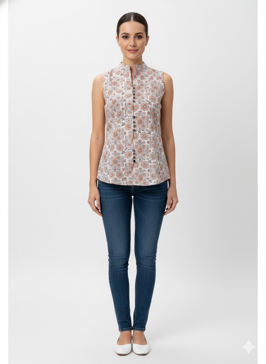 Urban Ethnic Mandarin Top in Jaipur: Premium Cotton Fabric - Image 1