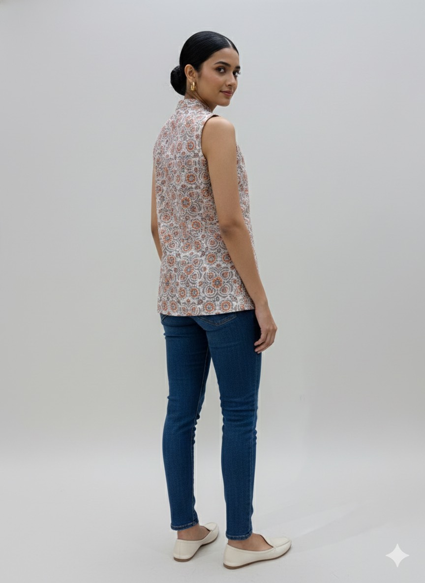Urban Ethnic Mandarin Top in Jaipur: Premium Cotton Fabric - Image 2