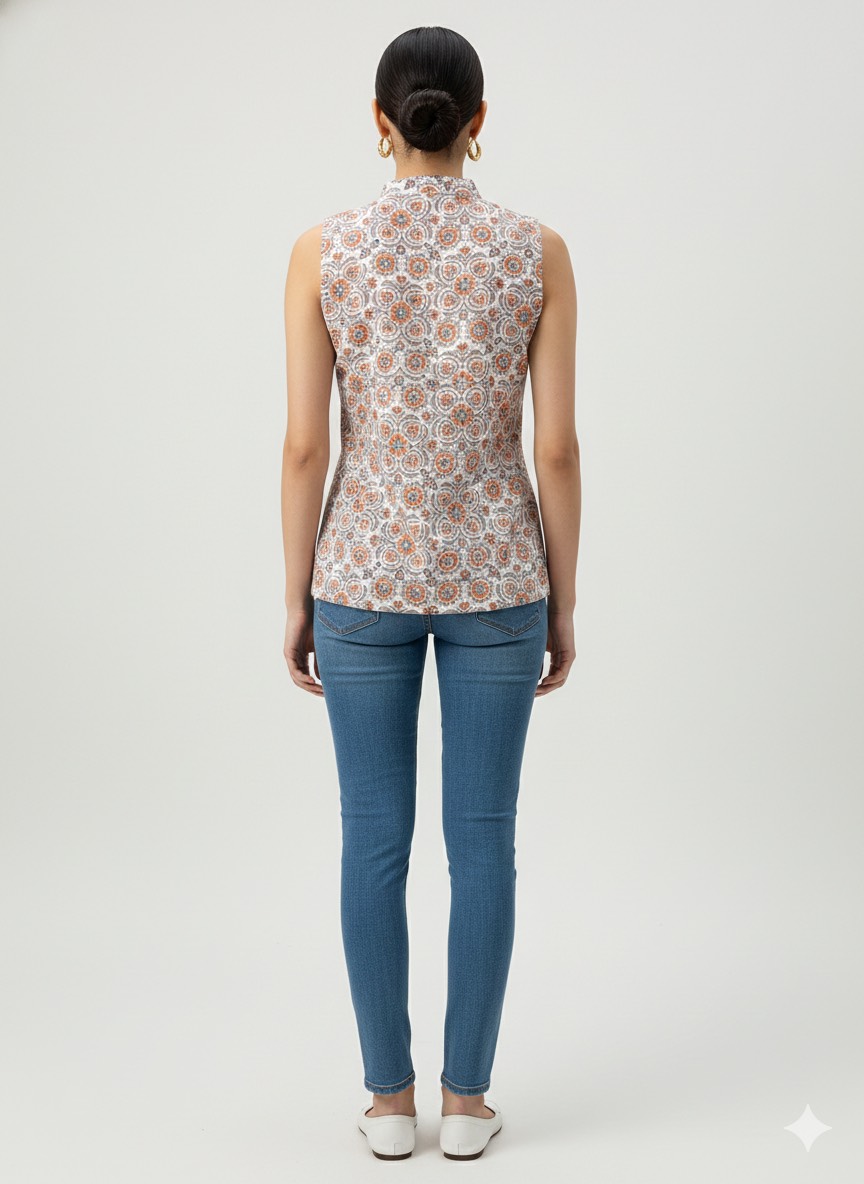 Urban Ethnic Mandarin Top in Jaipur: Premium Cotton Fabric - Image 3