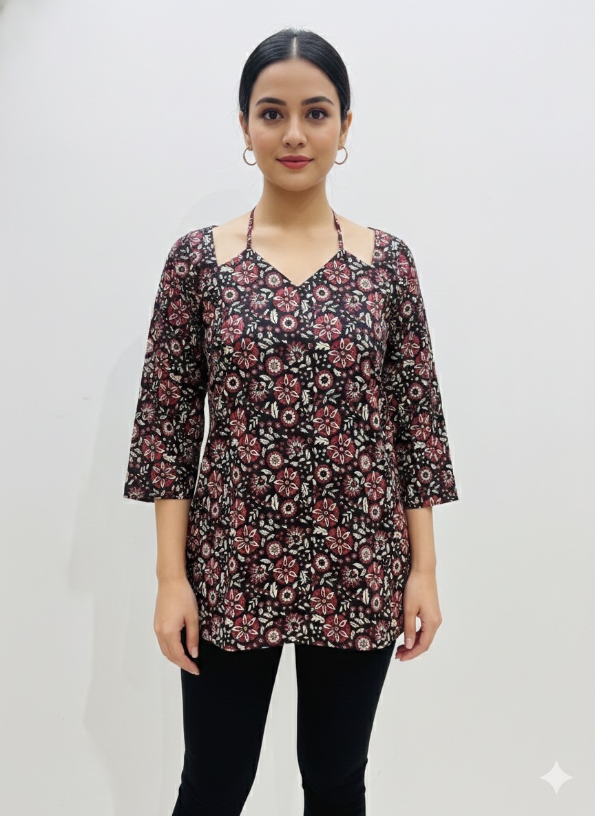 CLICK KART - Women's Kurti Top in Jaipur: Floral Printed V-Neck Cotton Kurti Top in JAIPUR