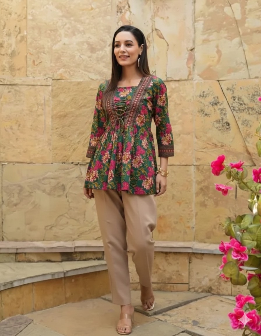 CLICK KART - Floral Printed Peplum Kurti in Jaipur: Stylish and Elegant Design in JAIPUR