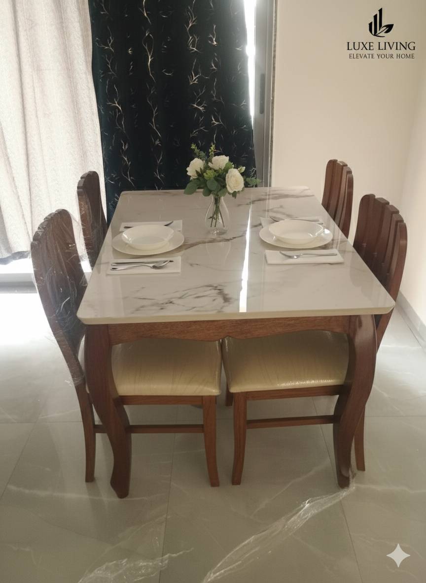 WOODORA - Luxe Living Dining Table Set in Bhesan: Elegant Marble-Top 4-Seater in SURAT
