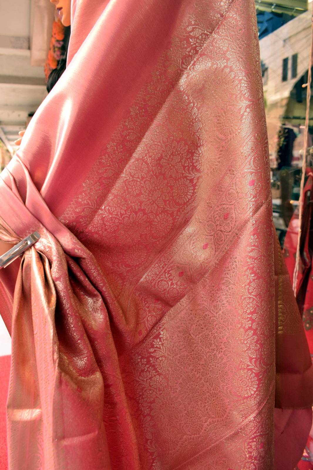  Elegant Soft Silk Saree in Jabalpur: Peach Pink Saree with Zari Border SHEETESH SONI Shivarnika 210  Opposite Ram  Mandir Trimurti Nagar Jabalpur LANDMARK Behind Little Angel School