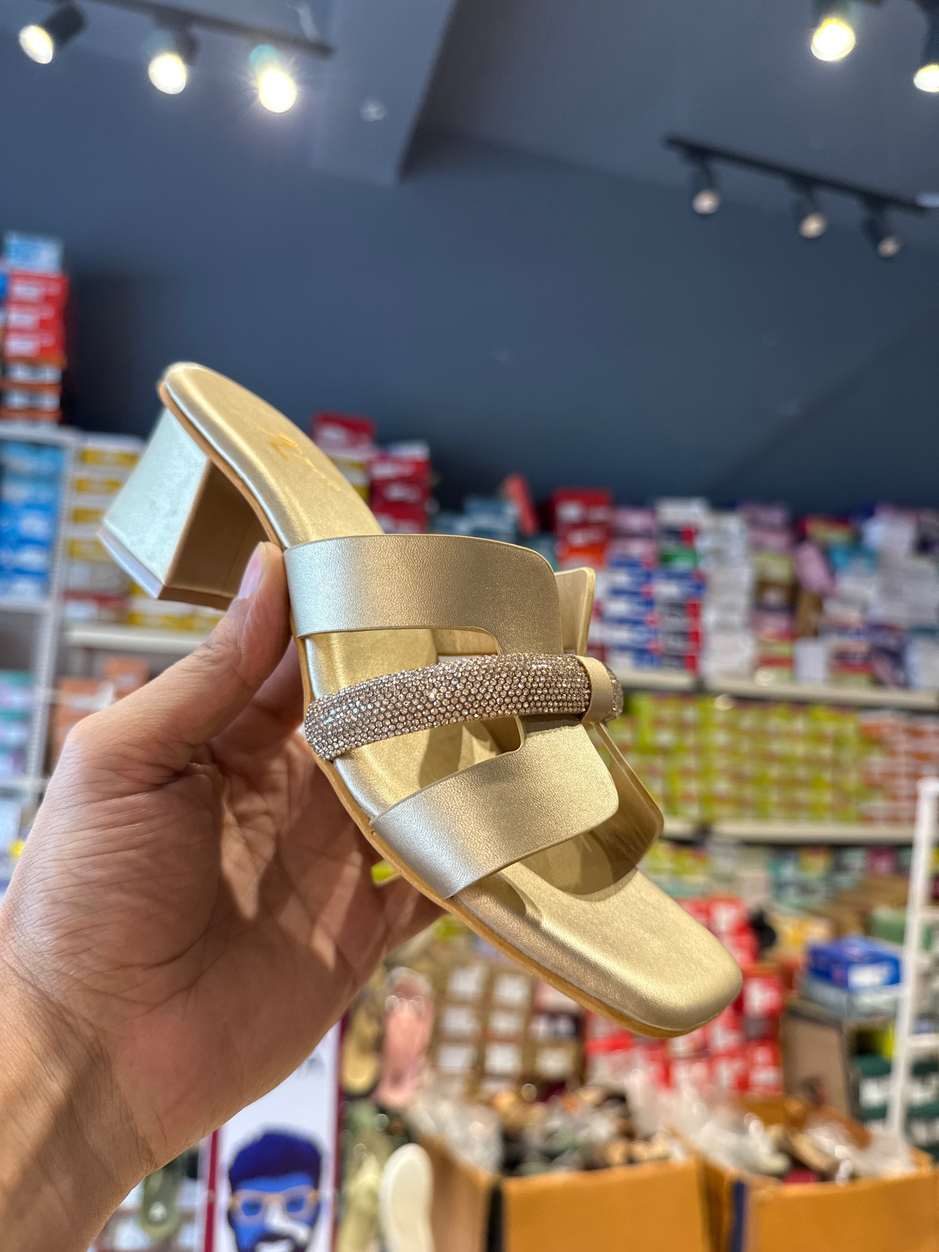 Elegant Gold Block Heel Sandals in Sangaria - Stunning Crystal Embellishments -  - Buy Online at A K FOOTWEAR
