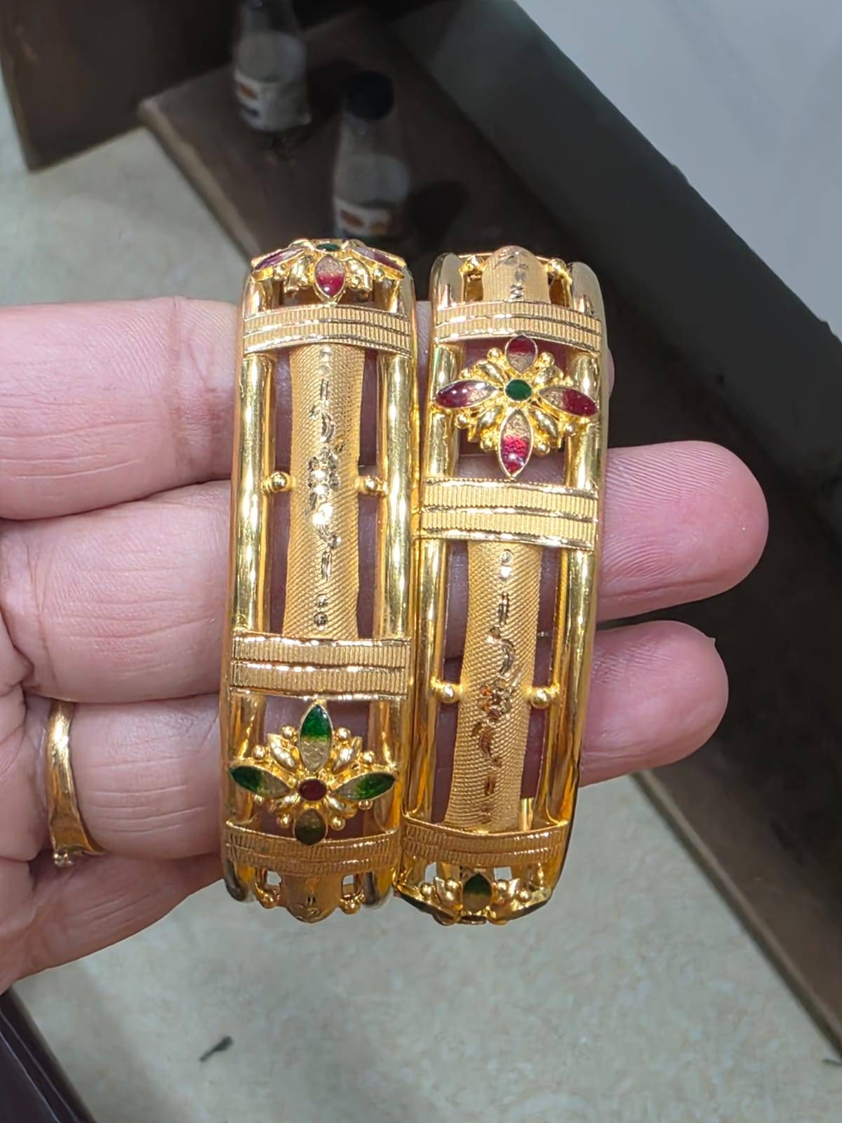  Traditional Gold-Plated Kada Set - Elegant Bangles J K JEWELLERS KRISHNA JEWELLERS  MAIN MARKET RAMDEV  JI ROAD MAIN MARKET SADULPUR LANDMARK RAMDEV Ji Road Main Market