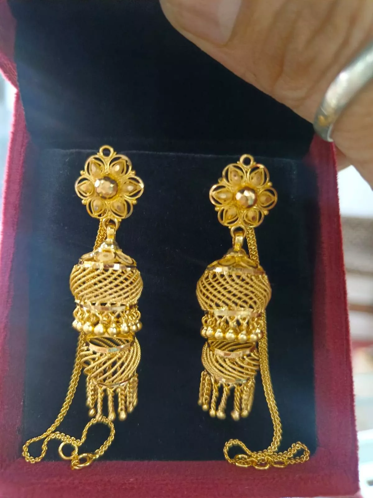  KRISHNA JEWELLERS Traditional Gold Plated Jhumka Earrings in Sadulpur - Elegant Floral Design J K JEWELLERS KRISHNA JEWELLERS  MAIN MARKET RAMDEV  JI ROAD MAIN MARKET SADULPUR LANDMARK RAMDEV Ji Road Main Market