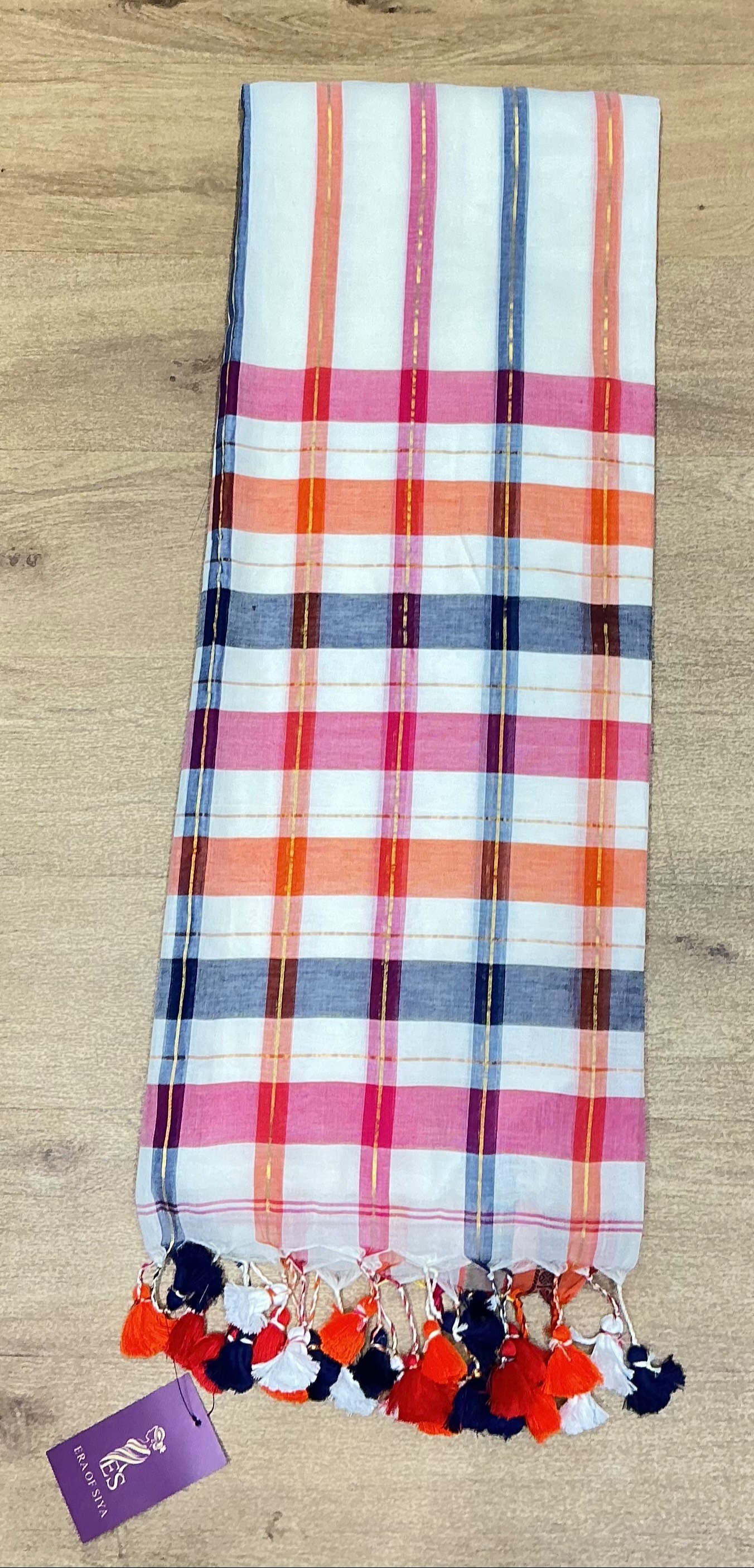 Cotton Dupatta in New Delhi: Multicolored Striped with Tassels - Image 2