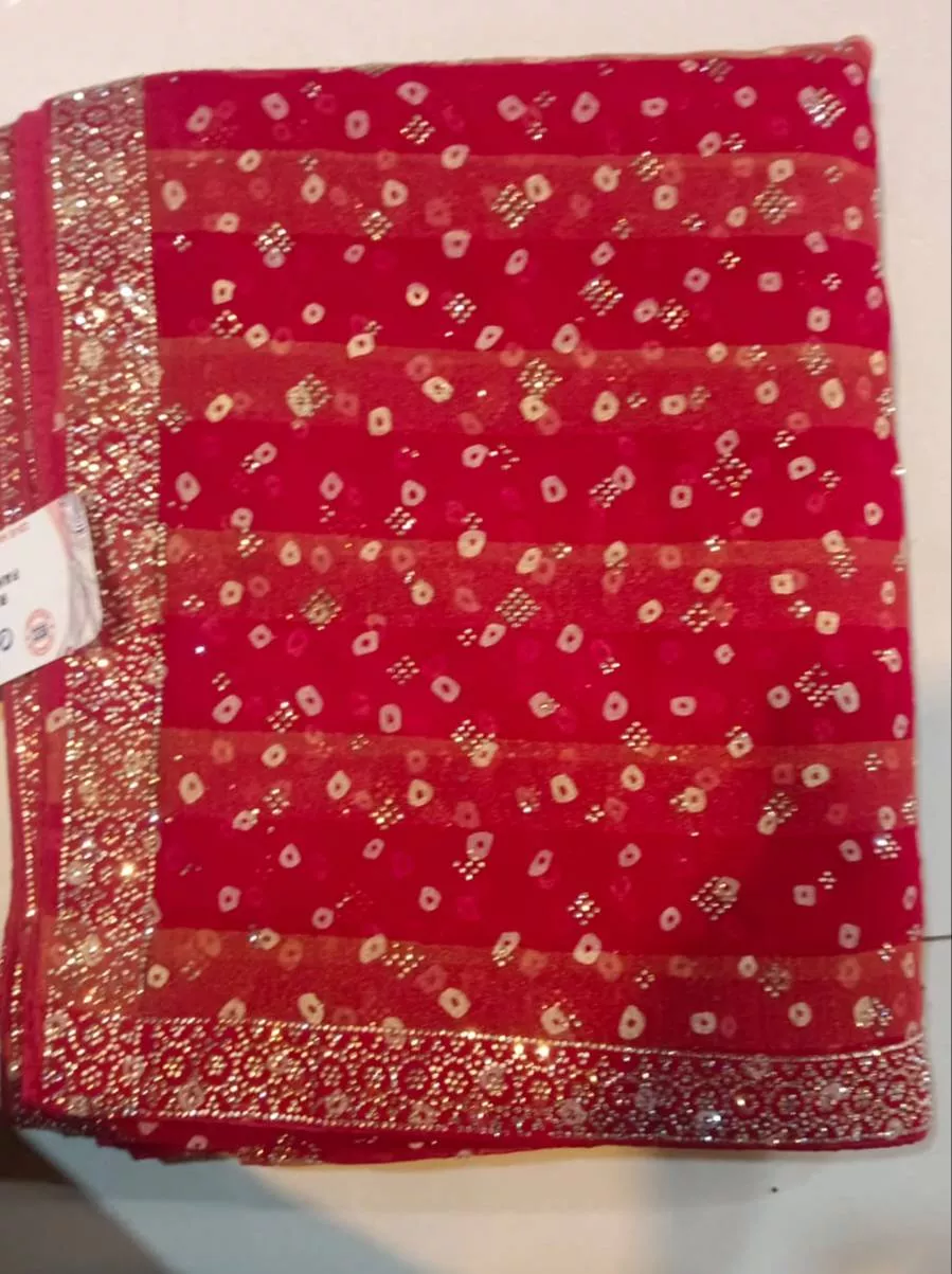 Bandhani Saree in Mawana: Red Traditional Saree with Golden Work -  - Buy Online at ANUSHA MATCHINGS