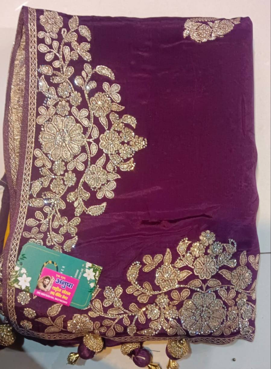 Saree Purple Embroidered in Mawana Gold Embroidery -  - Buy Online at ANUSHA MATCHINGS
