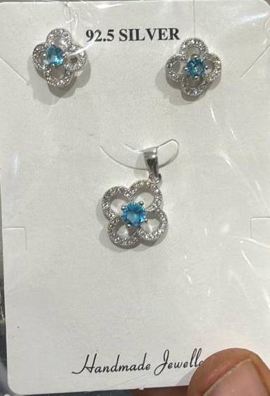  Silver Jewelry Set in Rajkot: 92.5 Silver Flower Design Earrings and Pendant Set R K JEWELLERS GROUND FLOOR SHOP  NO 5 NAKSHATRA 7  RAIYA ROAD NEAR RAIYA CHOKDI CHANDAN PARK RAJKOT RAJKOT GUJARAT  NO 5 NAKSHATRA 7  RAIYA ROAD NEAR RAIYA CHOKDI CHANDAN PARK RAJKOT RAJKOT GUJARAT