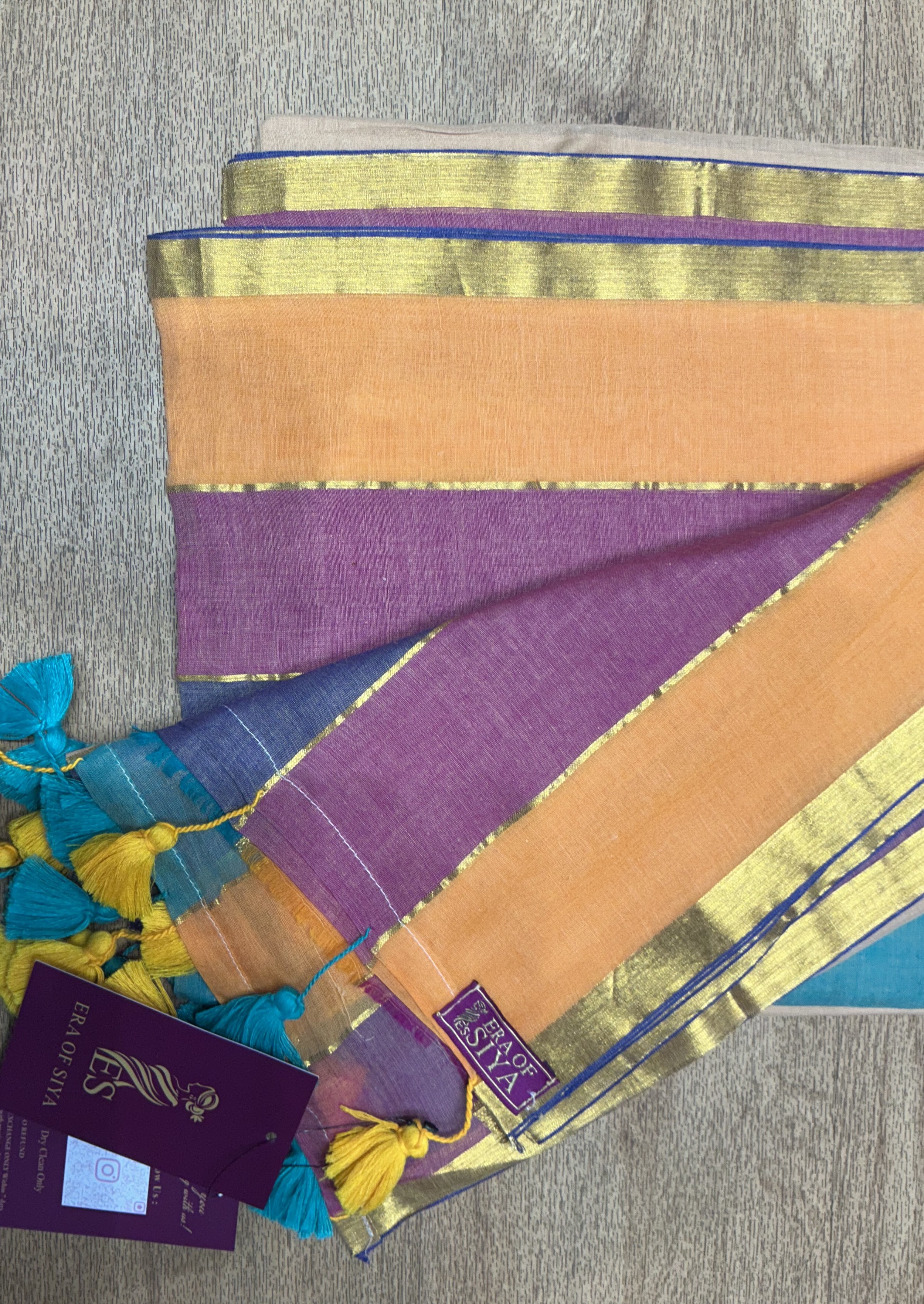 Cotton Saree Colorful Striped in New Delhi Vibrant Tassel Details - Image 1