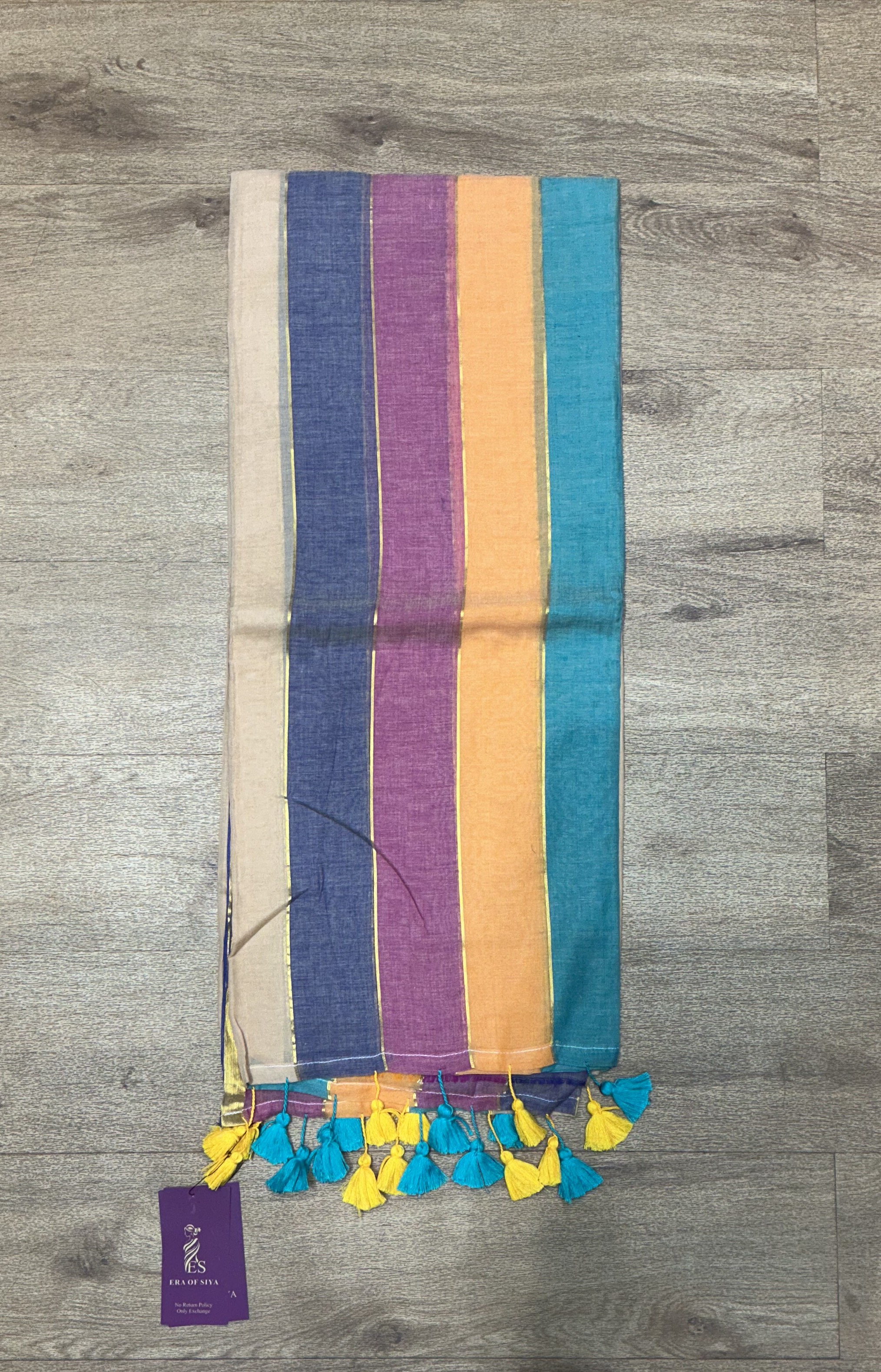 Cotton Saree Colorful Striped in New Delhi Vibrant Tassel Details - Image 2