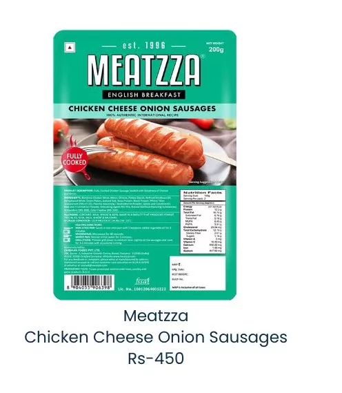 Meatzza Chicken Cheese Onion Sausages in Alibag: Flavorful Chicken Sausages -  - Buy Online at SHREE SEVA AGENCY