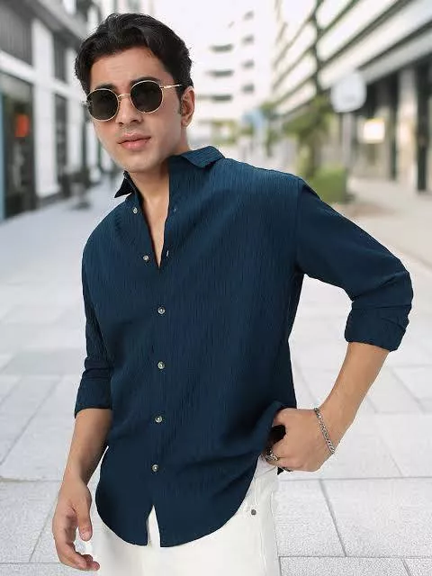 Men's Casual Navy Blue Shirt in Sangod Comfortable Fit -  - Buy Online at MO AJAJ KHAN