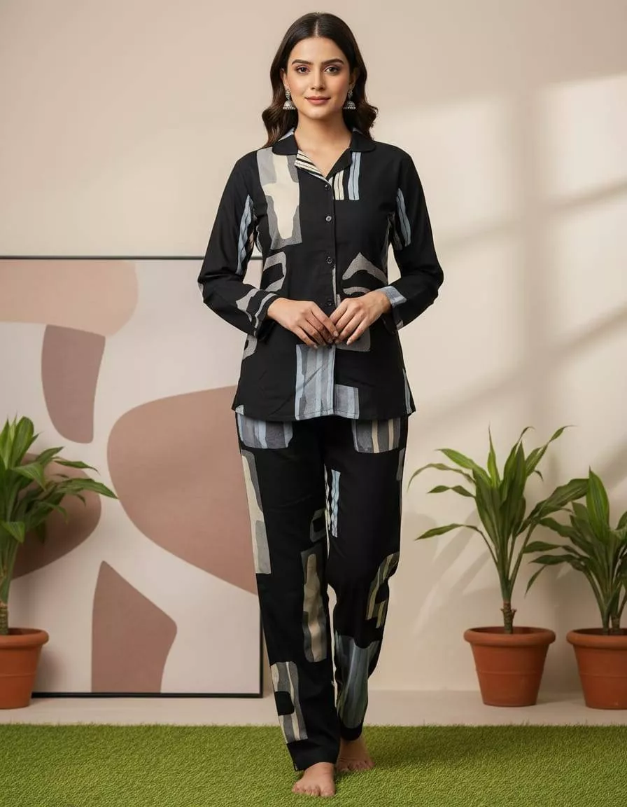 Milan Ladies Wear Abstract Print Night Suit Set in Kasdol - Ultimate Comfort -  - Buy Online at MILAN LADIES WEAR AND MATCHING