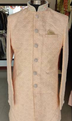 THE ROYAL SUIT - Sherwani Embroidered Peach in Mandsour Mill - Perfect for Weddings in ASHOK NAGAR