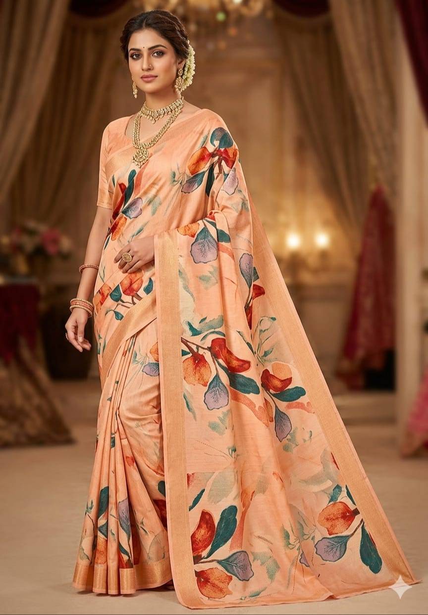 VIHAS CREATION - Floral Festive Peach Saree - Premium Fabric in LUCKNOW