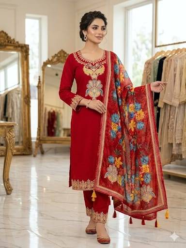 VIHAS CREATION - Embroidered Salwar Suit with Floral Dupatta in LUCKNOW