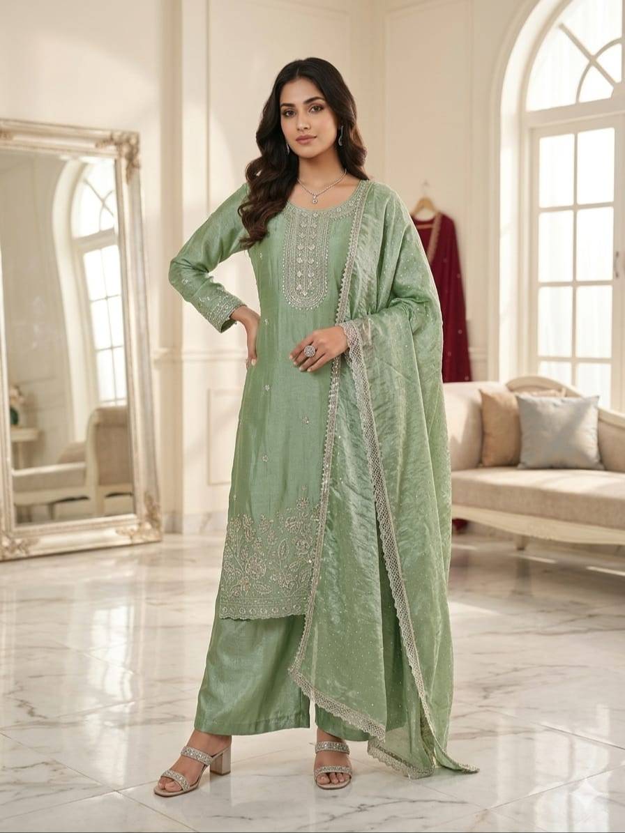 VIHAS CREATION - Elegant Green Embroidered Salwar Suit in LUCKNOW