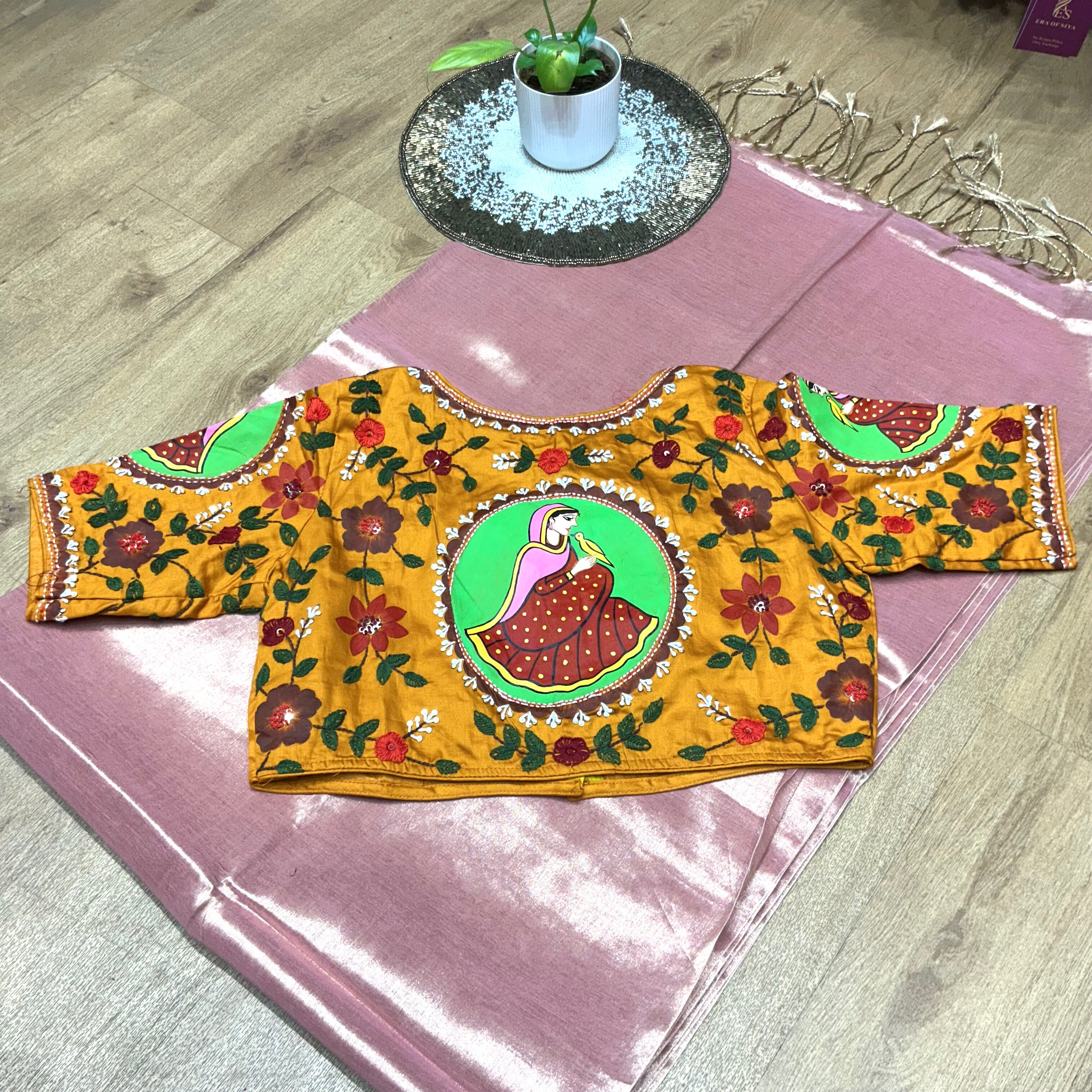  Traditional Hand Painted and Hand Embroidered Blouse in New Delhi - Vibrant Satin Cotton ERA OF SIYA SHOP NO G 1 KRISHNA PLAZA II PLOT NO 3 SECTOR 12 DWARKA NEW DELHI SOUTH WEST DELHI DELHI LANDMARK SANDOZ
