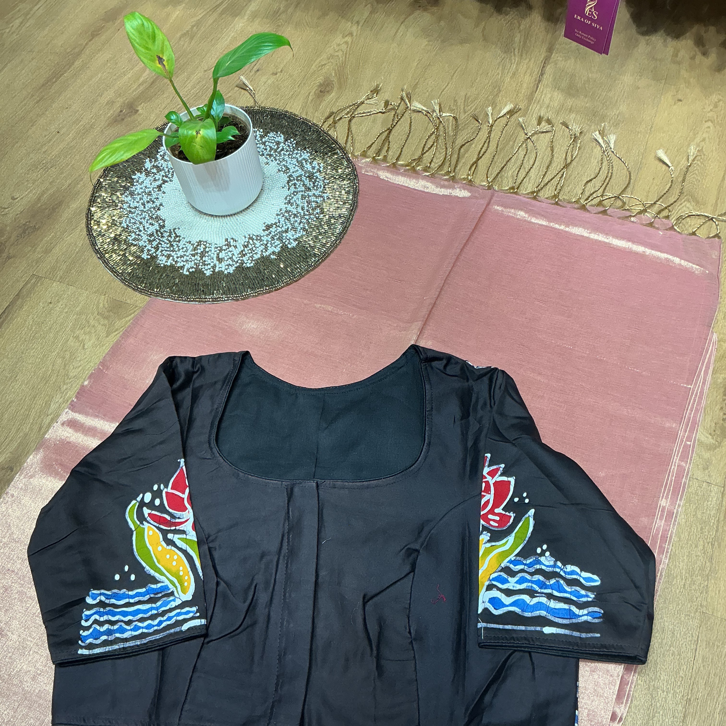 Batik Print Satin Blouse in New Delhi - Handcrafted Elegance - Image 1