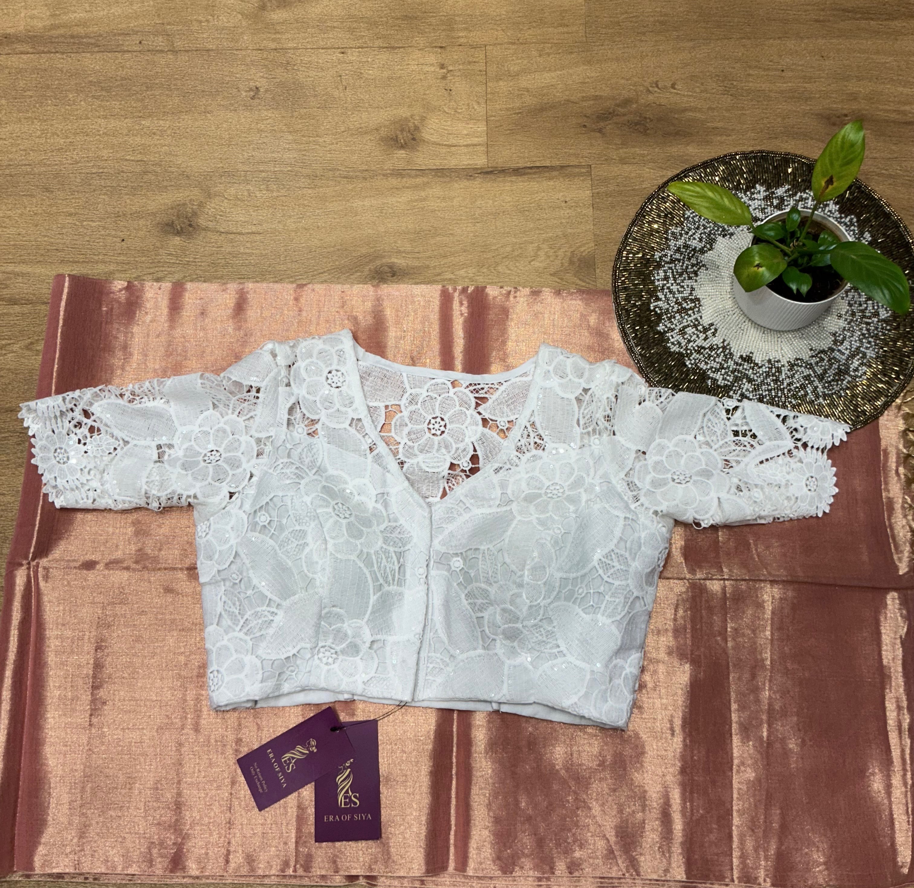 ERA OF SIYA - Era of Siya White Lace padded Blouse in New Delhi - Stylish Floral Patterns in DWARAKA