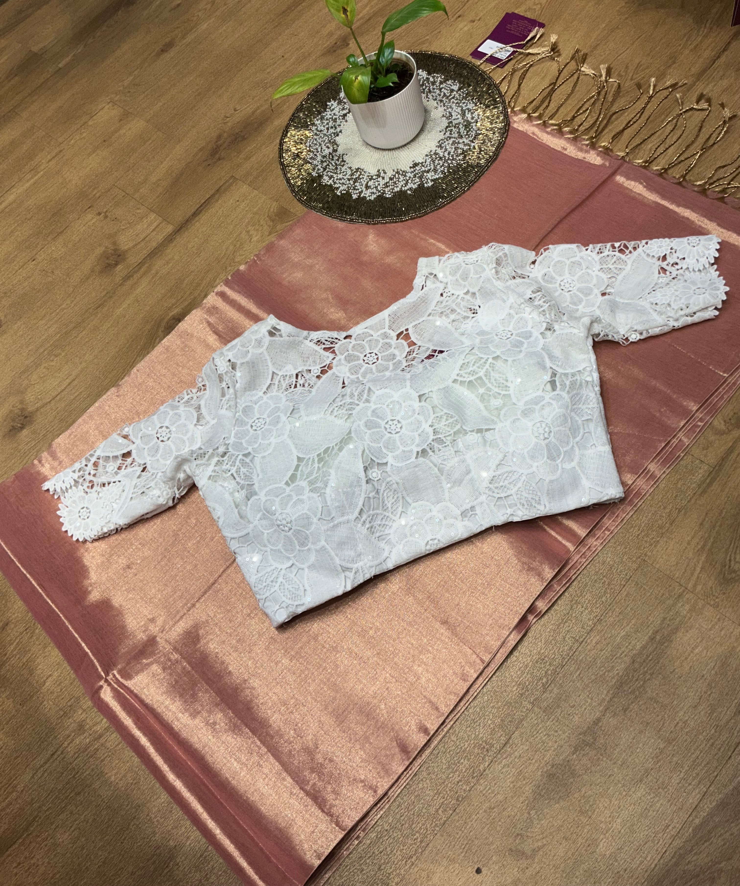 Era of Siya White Lace padded Blouse in New Delhi - Stylish Floral Patterns - Image 1