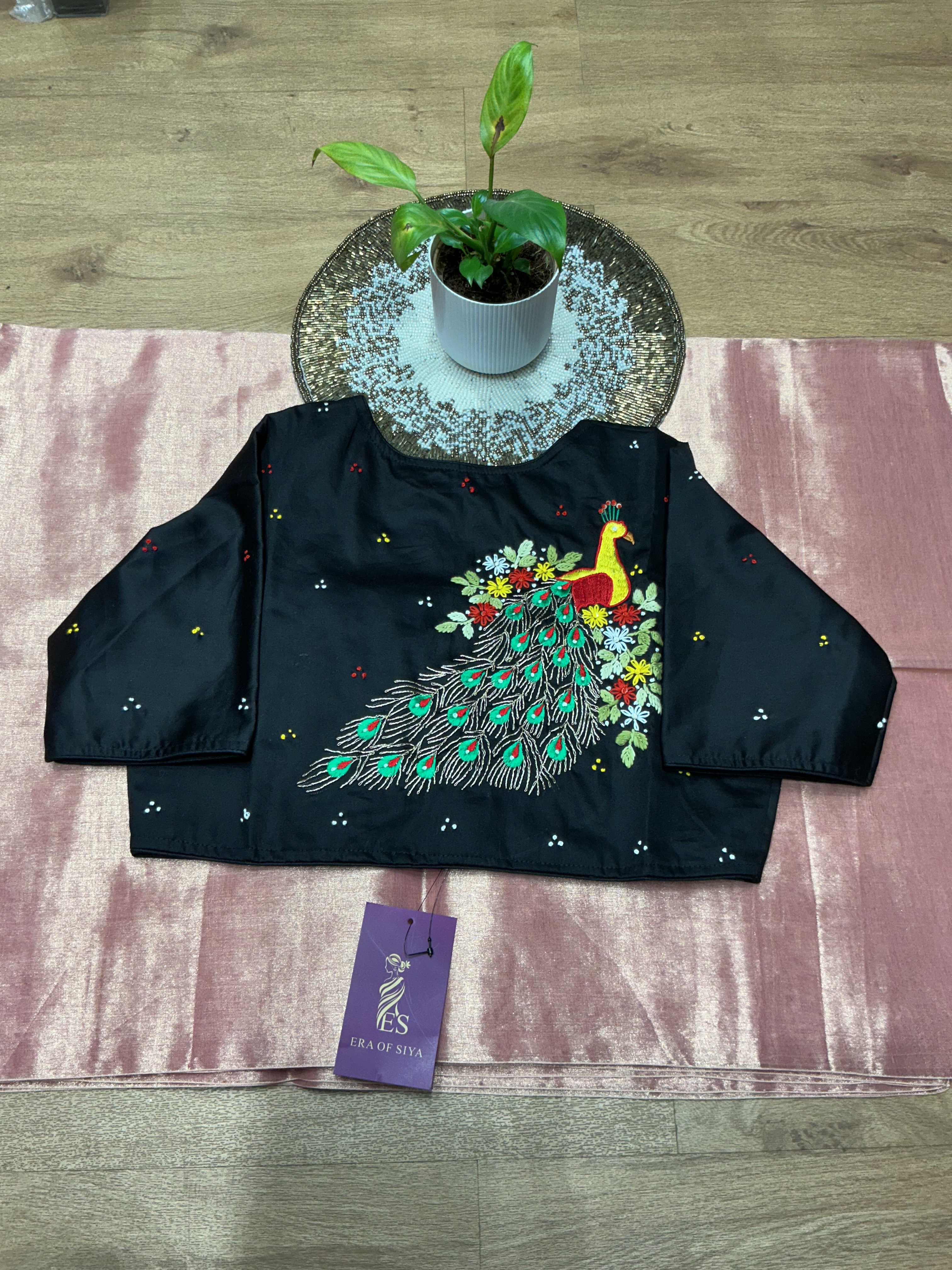 ERA OF SIYA - Peacock Embroidered Cotton Satin Blouse in New Delhi - Vibrant and Elegant in DWARAKA