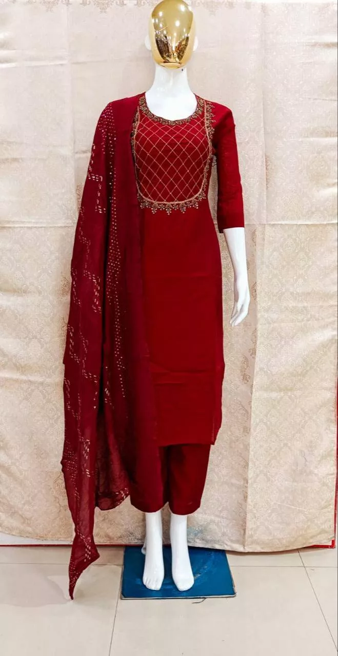  Embroidered Red Salwar Kameez Set in Bhilai - Elegant Ethnic Wear SHREE RAMA DRESSES SHOP NO 81 82 SECTOR6 A MARKET BHILAINEAR BY HAPPINESS AND MEMSAHED