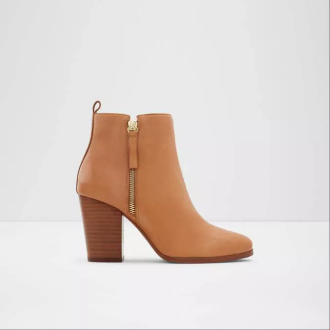 Ankle Boots - Tan Leather in Imphal - Zipper and Block Heel -  - Buy Online at LADY QUEEN