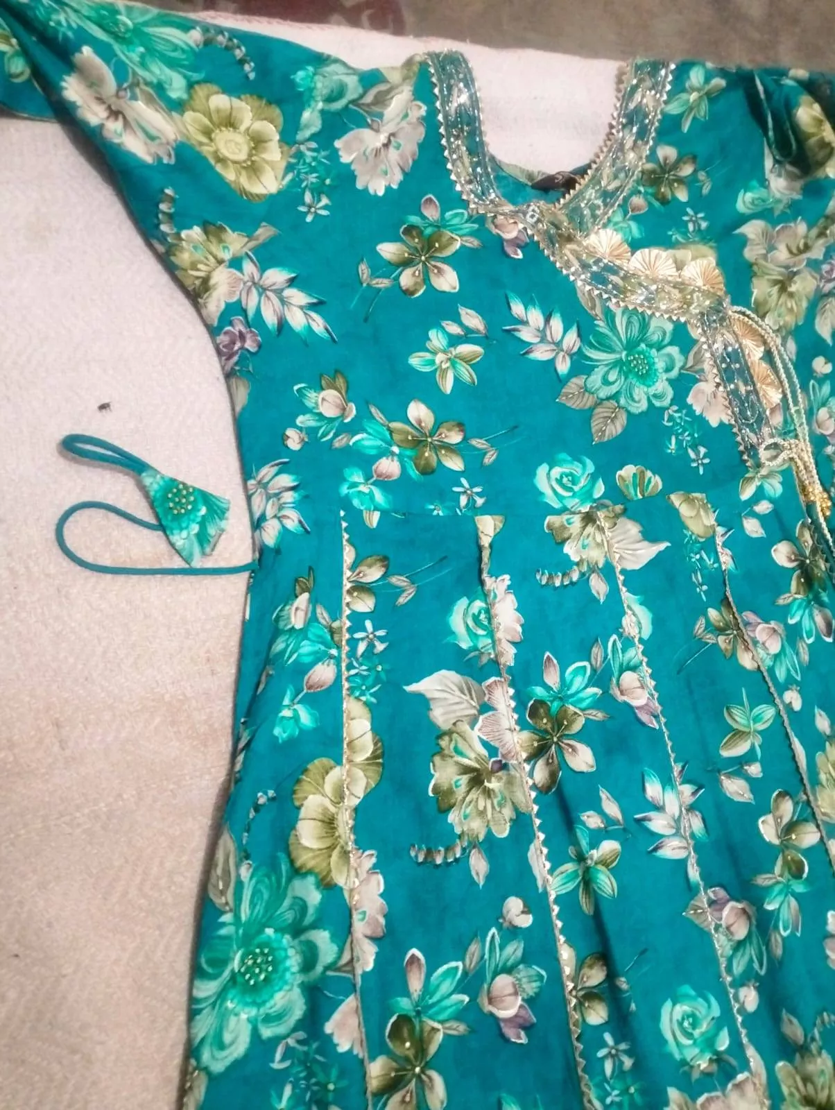 Chisti Garments Anarkali Kurta in Sah Market NI with Teal Floral Print -  - Buy Online at MOHD YAMEEN