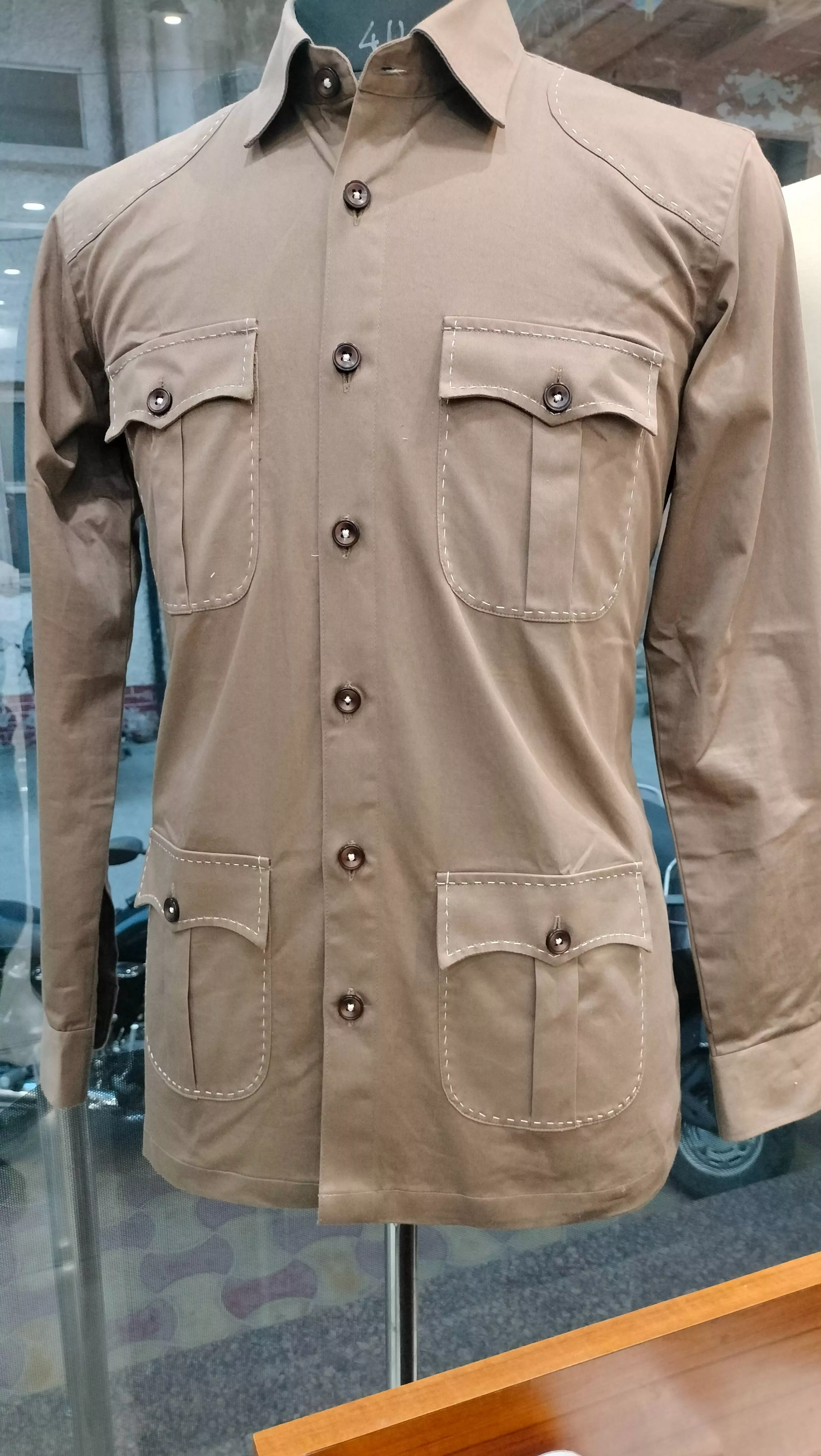 Men's Casual Shirt in Hoshiarpur: Olive Shirt with Contrast Stitching -  - Buy Online at KALA NIKETAN K N