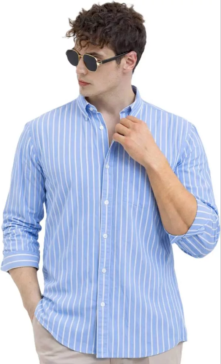 Men's Casual Shirt in LALAMBUNG with Blue Stripes for Stylish Comfort -  - Buy Online at TONS DRESSES