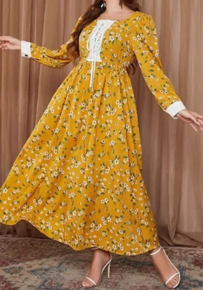 Fashion/Maxi Dress in Kharupetiatown - Floral Yellow Maxi Dress -  - Buy Online at MAHATA DRESSES