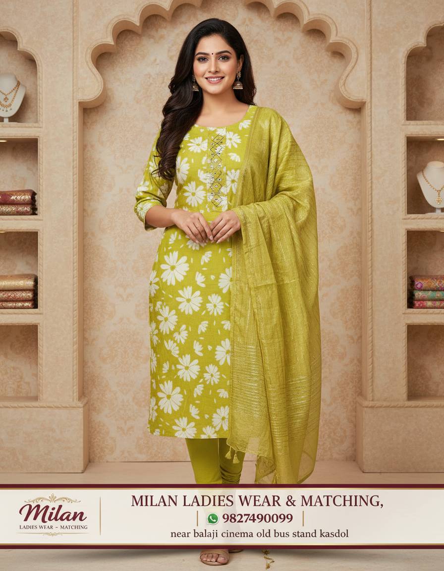 Milan Ladies Wear Floral Printed Straight Kurti Set in Kasdol - Vibrant Mehendi Green Colori in l -  - Buy Online at MILAN LADIES WEAR AND MATCHING