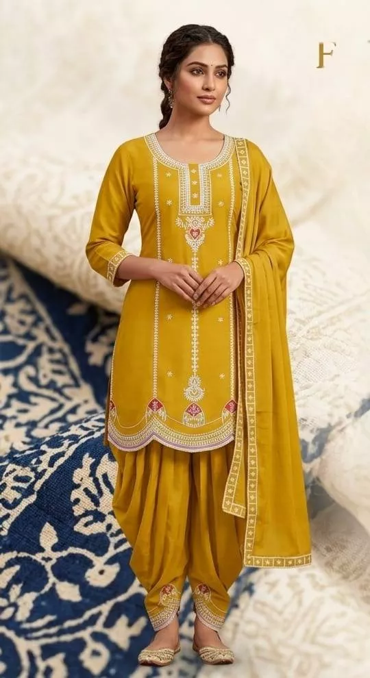 Ansh Smart Wearward Embroidered Mustard Salwar Suit in Semariya: Elegant Design -  - Buy Online at ANSH SMART WEAR