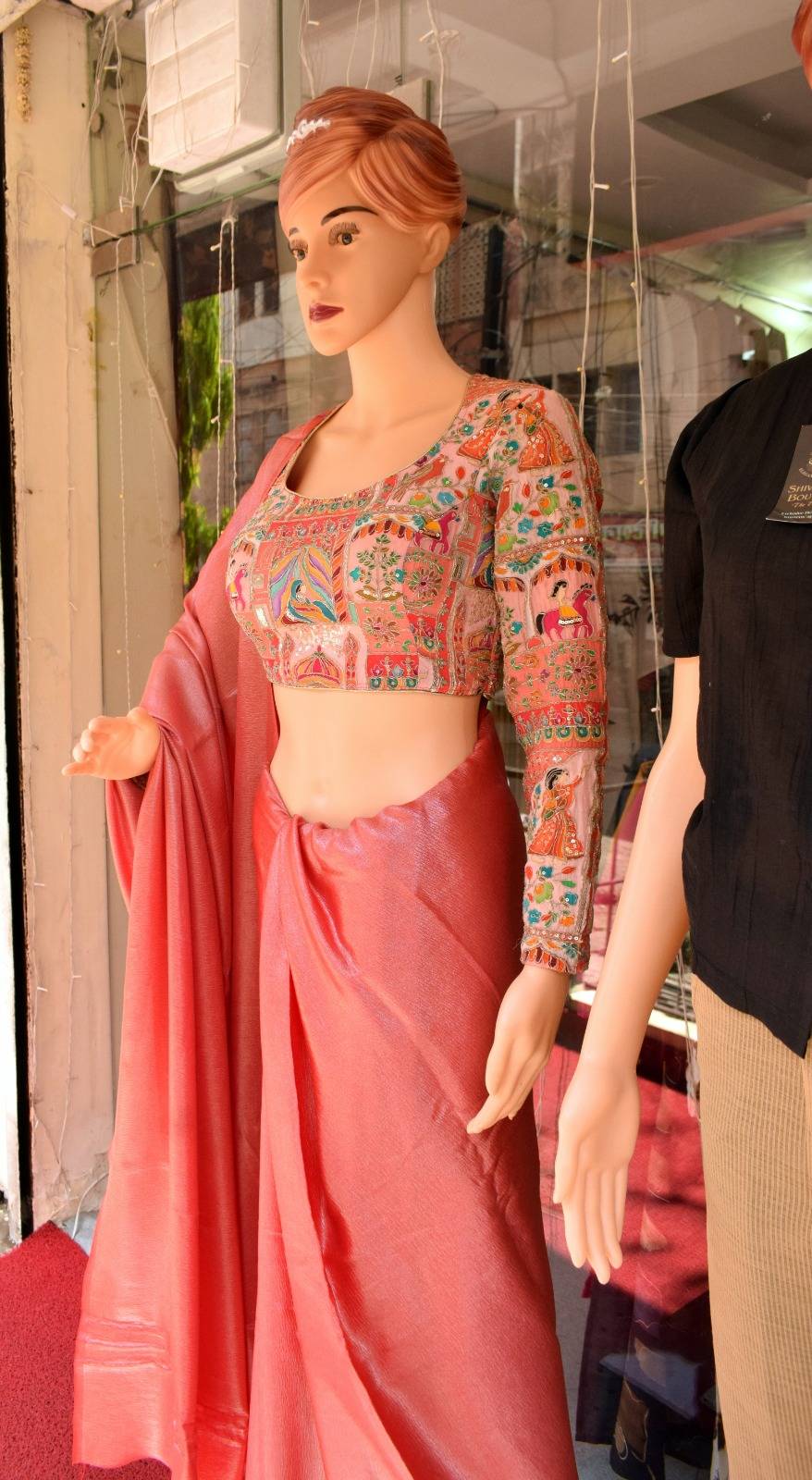 Kiwi Crush Satin Saree displayed elegantly in Gorakhpurmp - Image 3