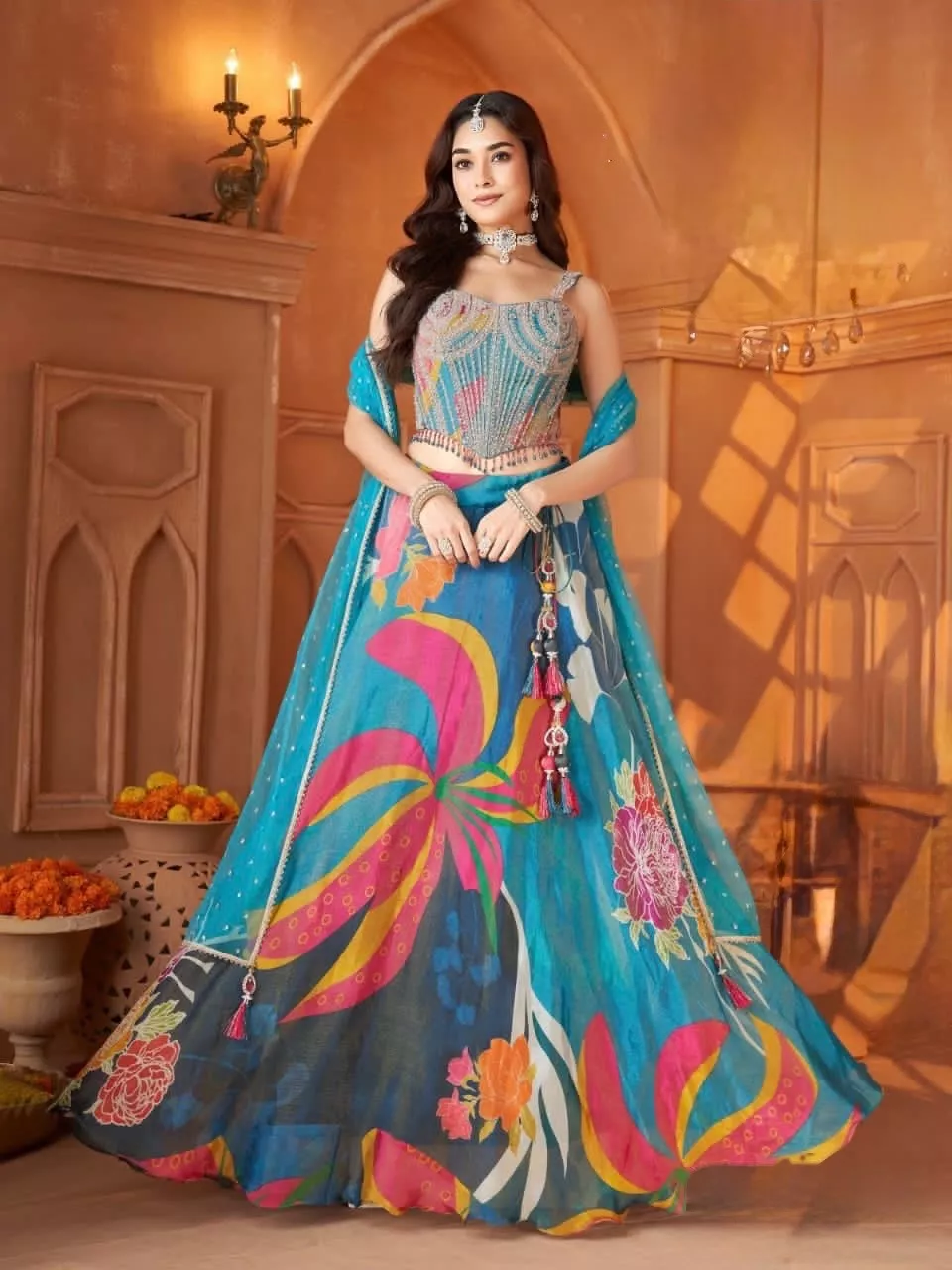 Lehenga Choli Vibrant Floral in Ramkote Wedding Ready -  - Buy Online at THE SWATHIS BOUTIQUE NX