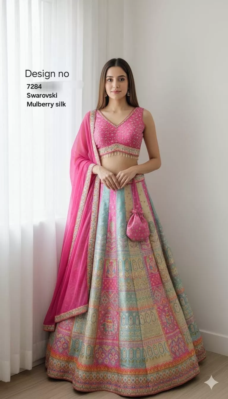  Swarovski Mulberry Silk Lehenga in Ramkote Vibrant Colors THE SWATHIS BOUTIQUE NX SNO 4 3 739 AND  740 AND 4 3 740 A  OPP JAGADAMBA FANCY STORE RAMKOTE  740 AND 4 3 740 A  OPP JAGADAMBA FANCY STORE RAMKOTE