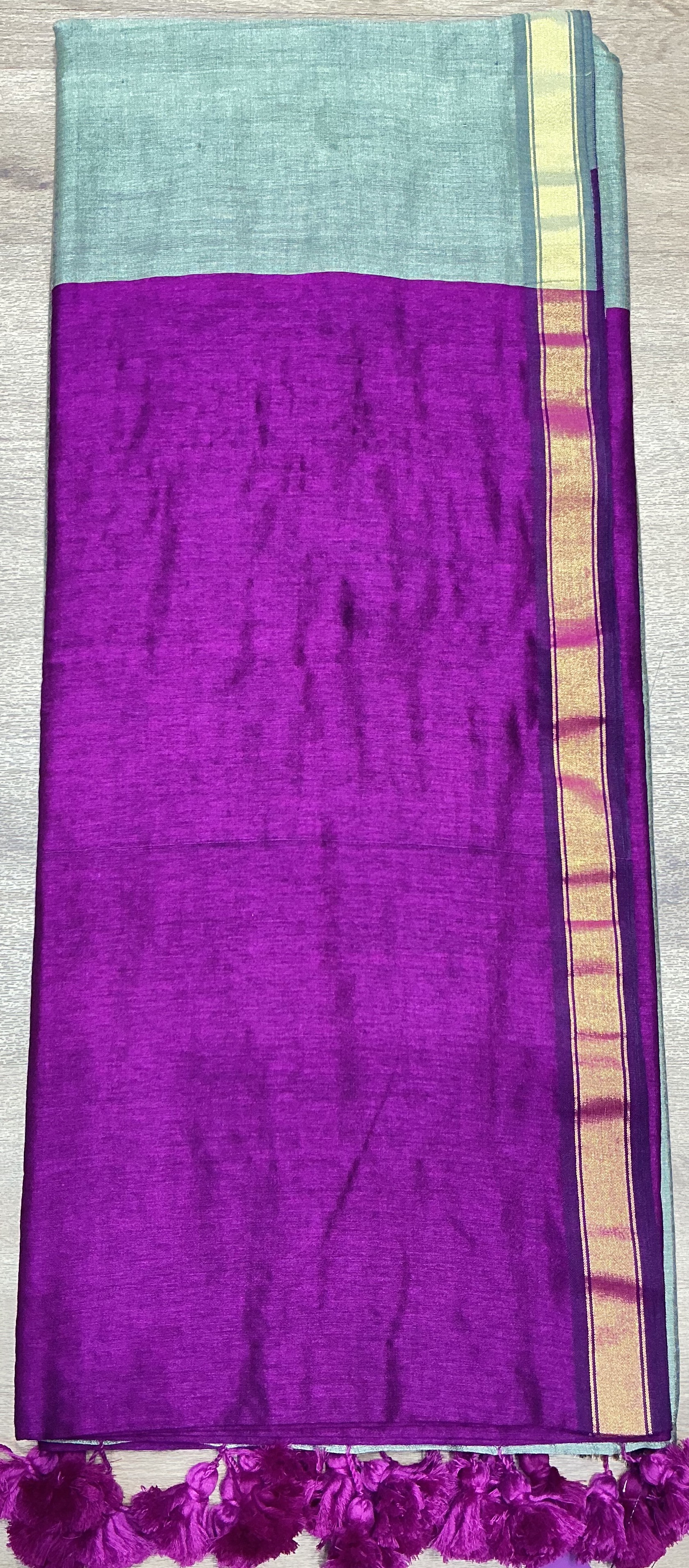 Handwoven acrylic Saree : Elegant Dual-tone Design - Image 1