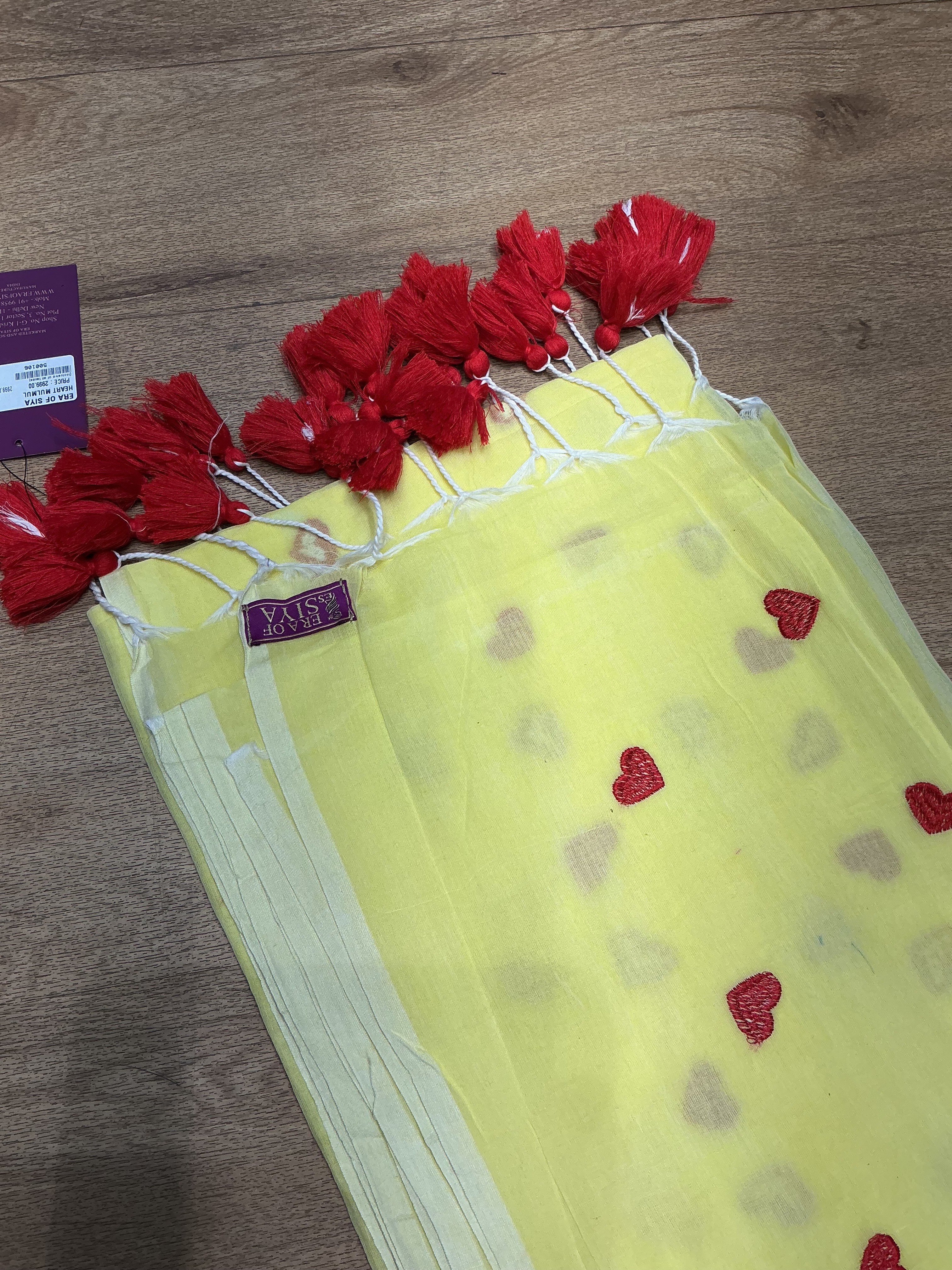 Mul cotton saree with  Heart Embroidered in New Delhi - Vibrant and Elegant - Image 2