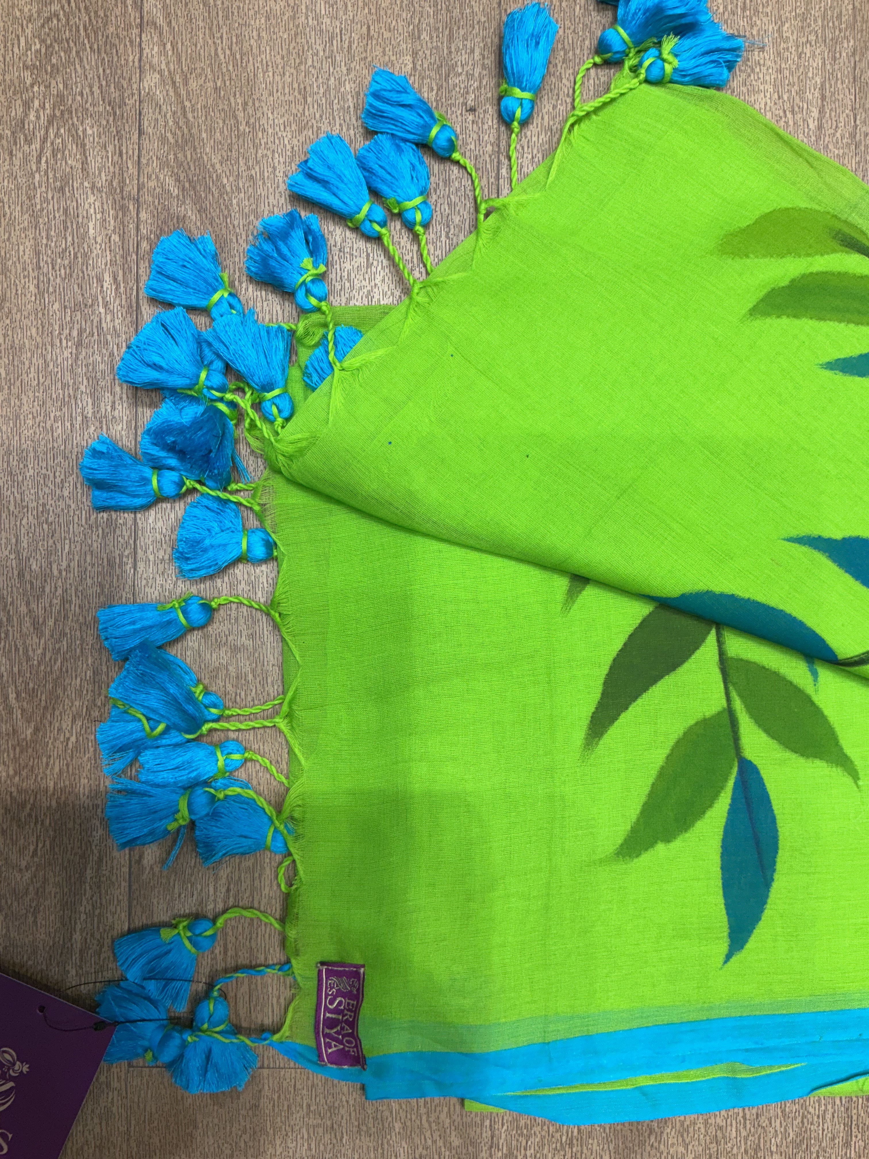 Hand painted  leafy mul cotton saree - Image 1