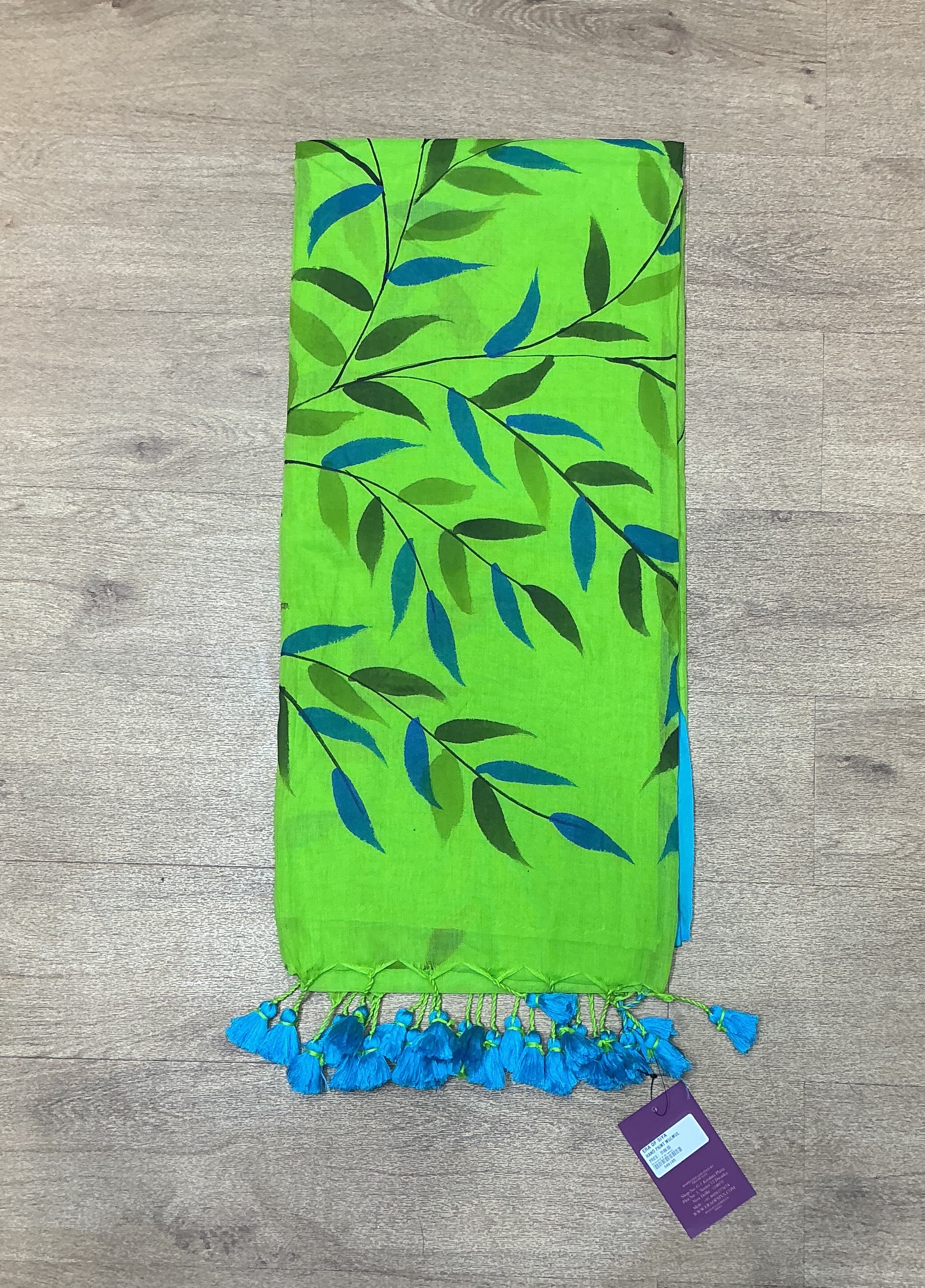 Hand painted  leafy mul cotton saree - Image 2