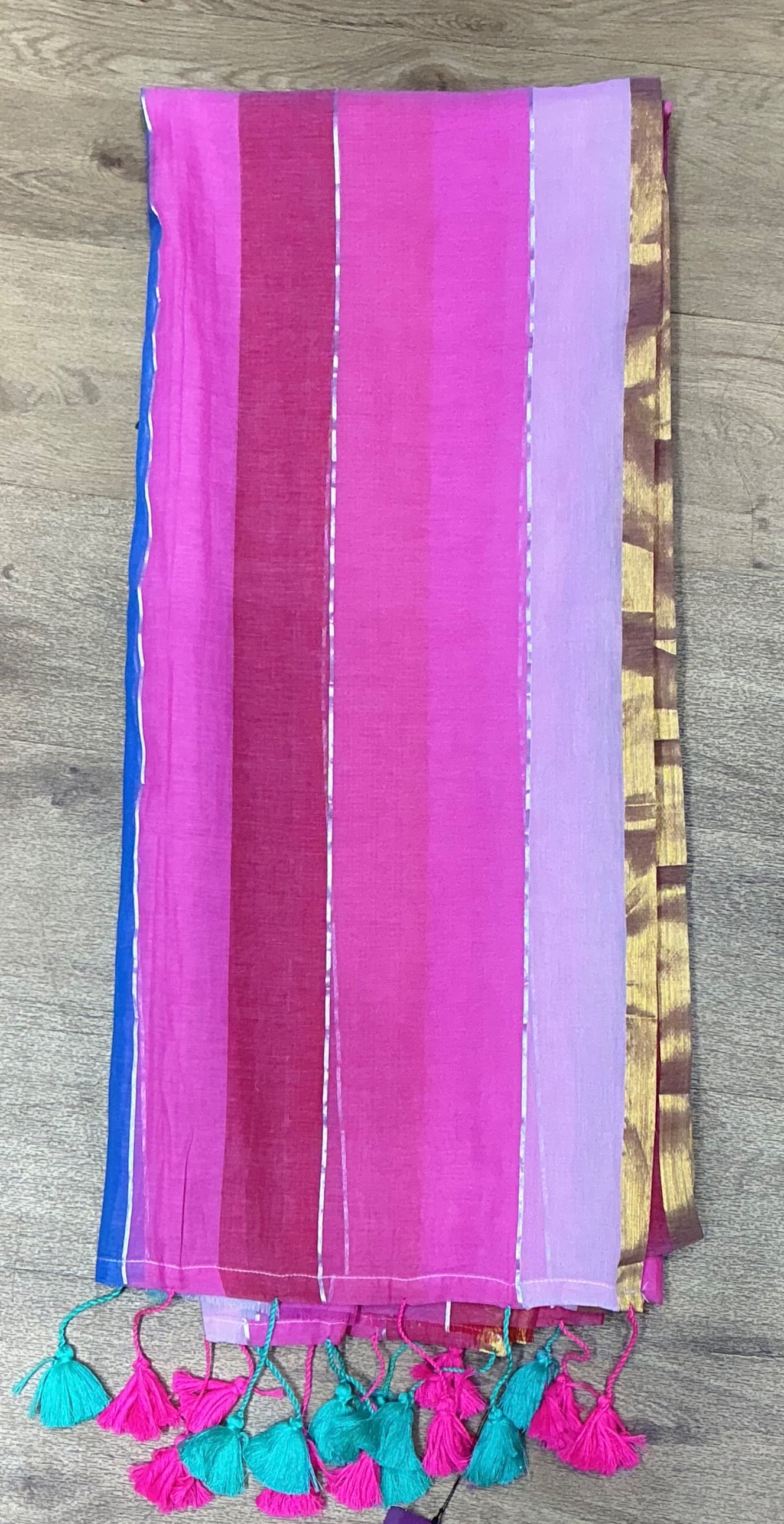 Mul Cotton Saree Colorful Striped in New Delhi Vibrant Style - Image 1