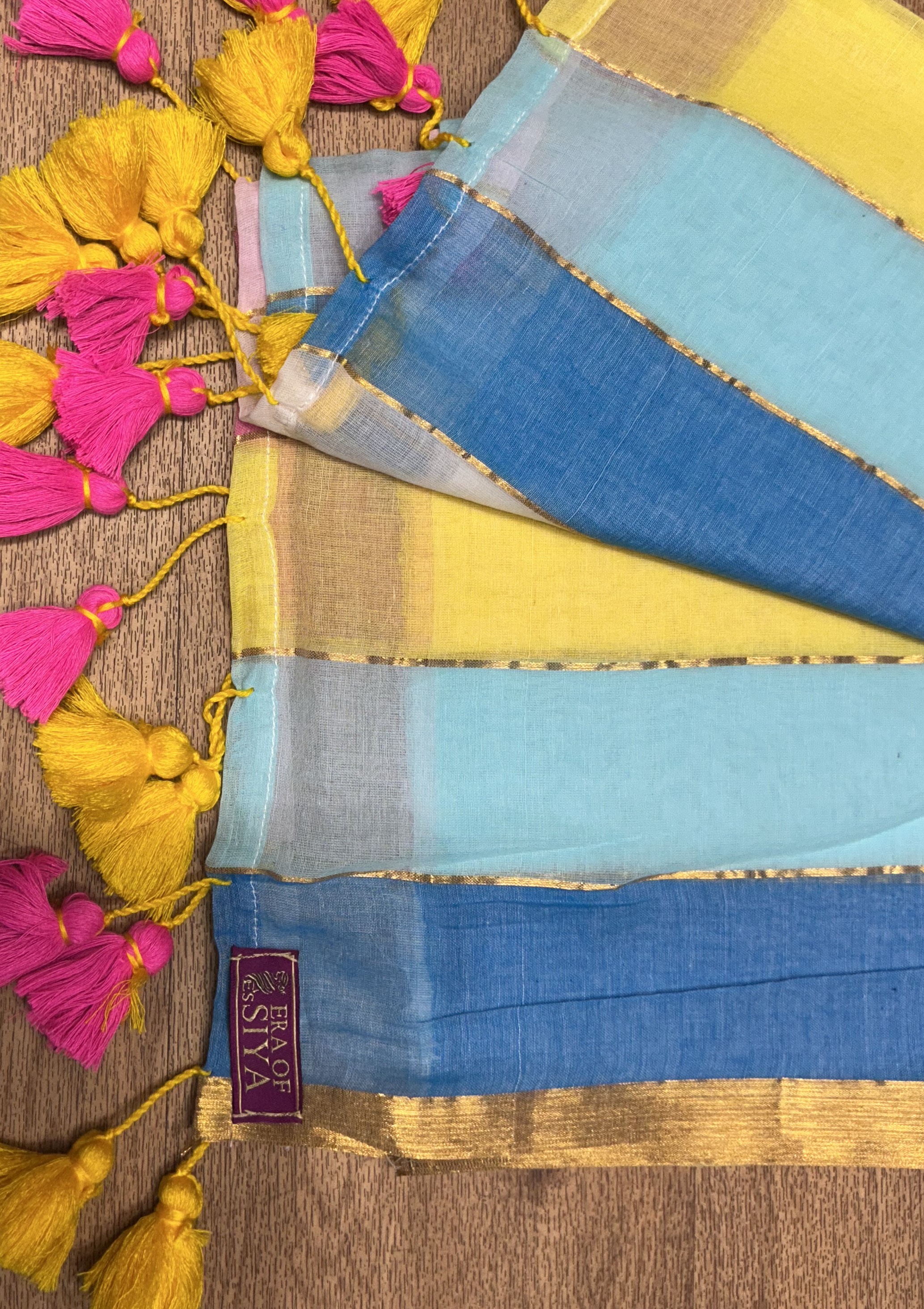 Mul cotton saree with vibrant colour stripes - Image 1
