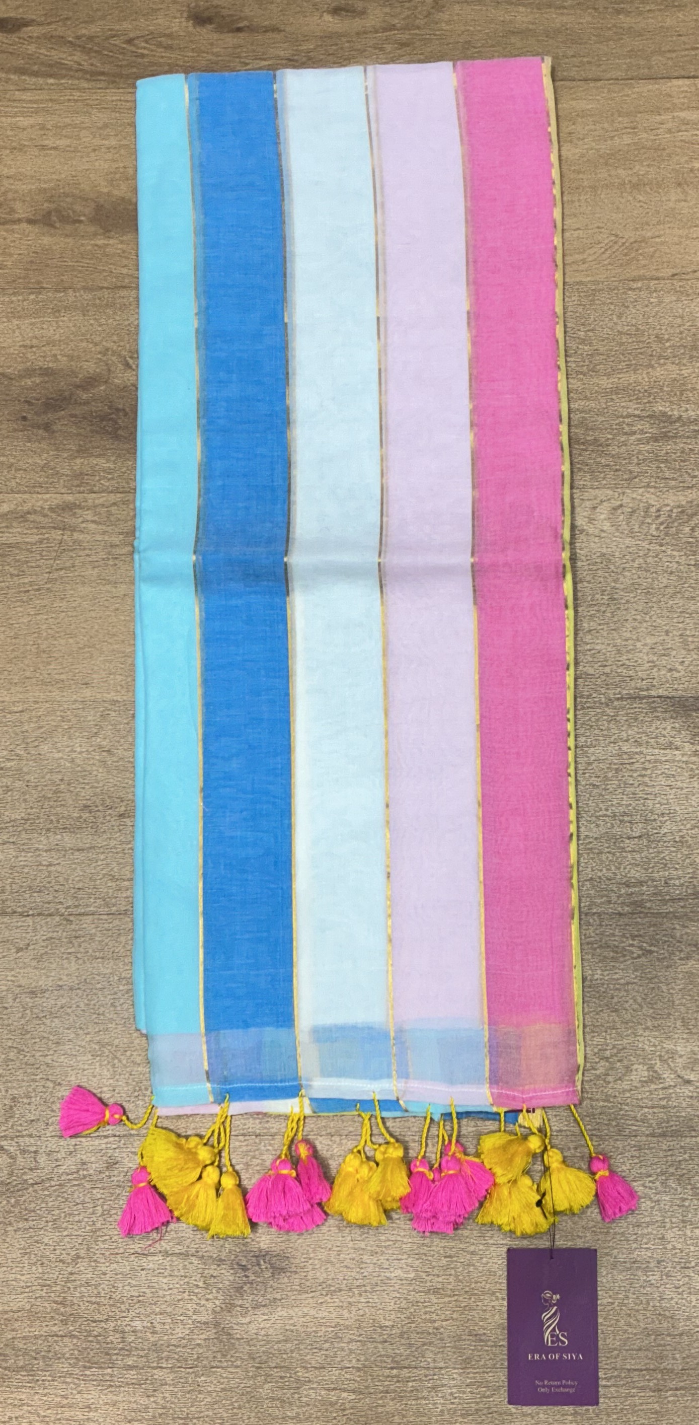 Mul cotton saree with vibrant colour stripes - Image 2